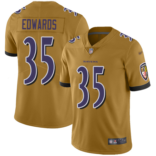 Baltimore Ravens Limited Gold Men Gus Edwards Jersey NFL Football 35 Inverted Legend